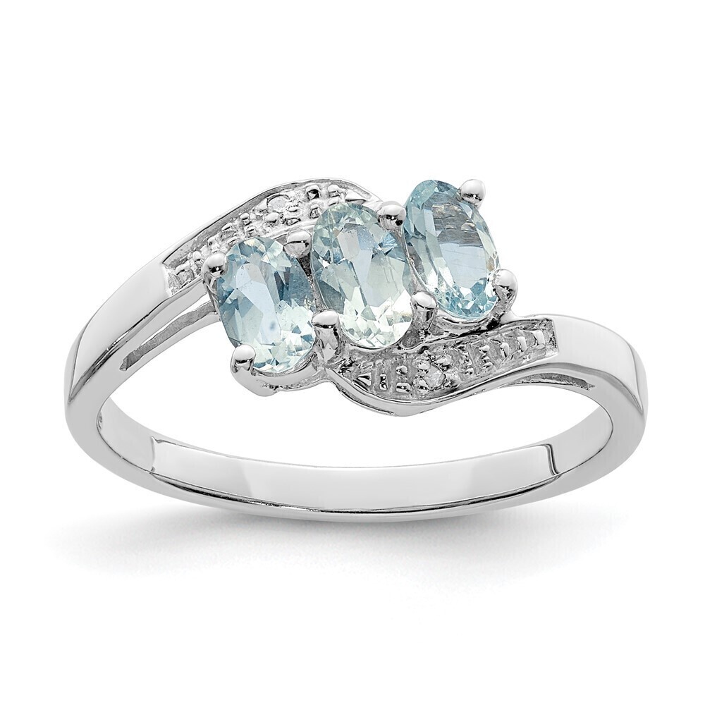 Kazi Luxury Sterling Silver Rhodium Aqua & Diamond Ring